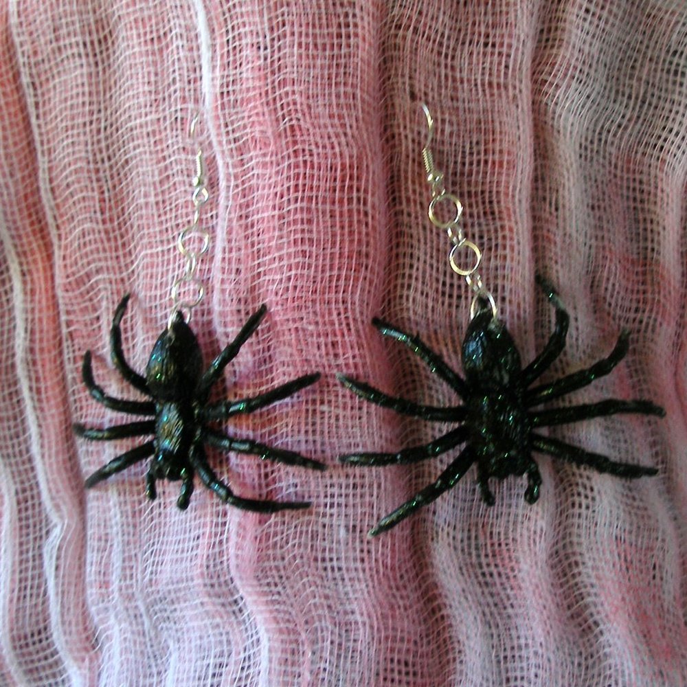 Spider Glitter Earrings Insect Halloween Handcrafted Entomology